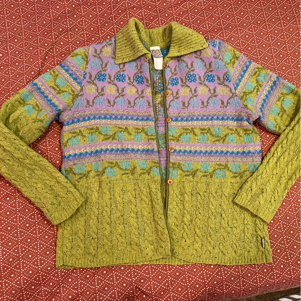 Vintage colorful button up collared sweater cardigan - size M